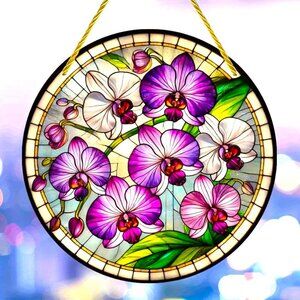 Suncatcher Flowers Orchid Pink Purple Floral Hanging Window Decor Colorful